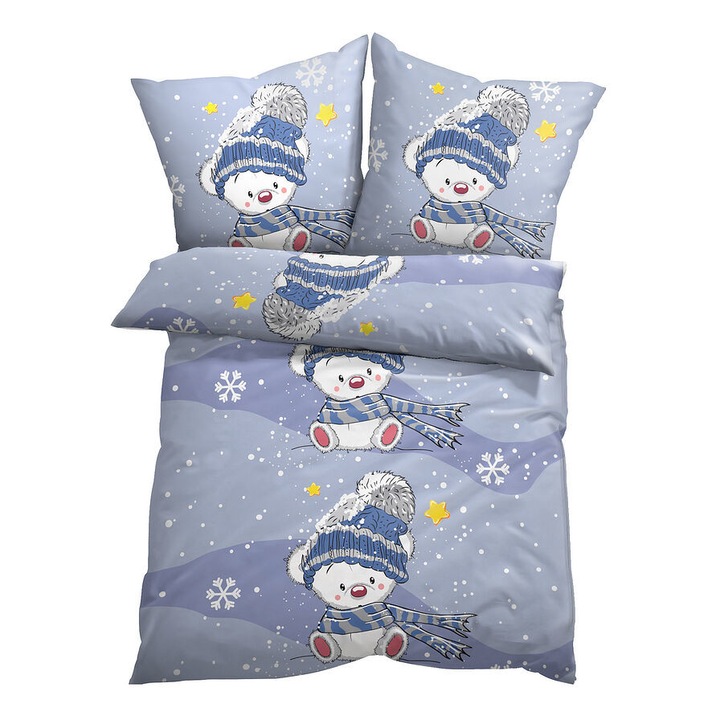 Karácsonyi ágyneműhuzat 135 x 200 cm + 1 db 80 x 80 cm, kevertszálas, macis