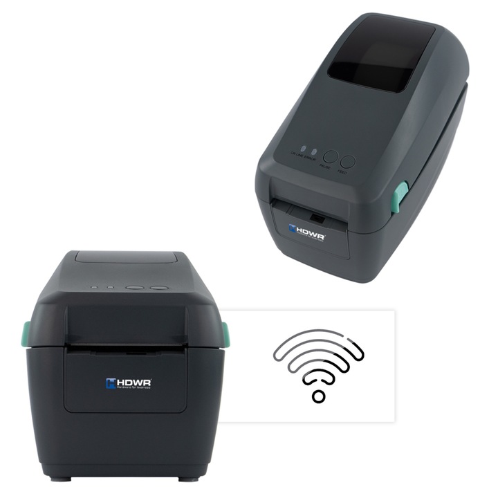 Принтер за етикети, термопечат, за печат на баркодове и 2D кодове (включително QR), 203 dpi, WiFi, за търговия, логистика или медицинска индустрия, компактен, HDWR OPrint-DD200WN