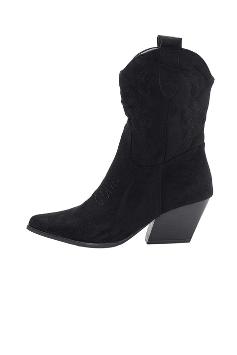 Botine de cowboy dama, DecoRo, Piele intoarsa, Negru, 40 EU