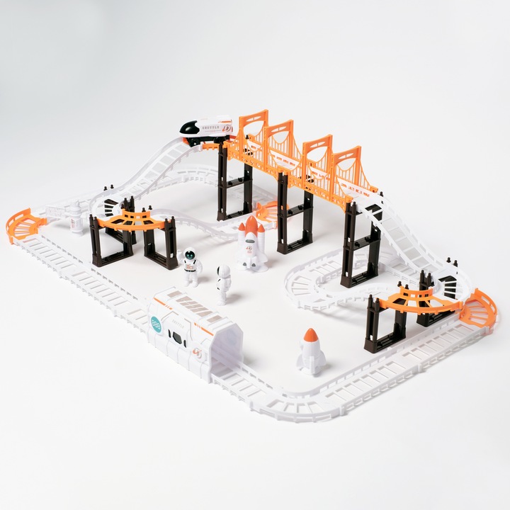 Circuit cu vehicul Outer Space Track, 65 piese, vehicul cu motor electric, L: 75, 1 cm, l: 46 cm, H: 20 cm, multicolor