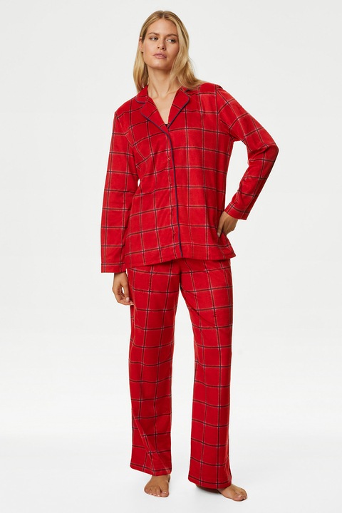 Marks & Spencer, Pijama in carouri cu pantaloni lungi, Rosu/Albastru inchis