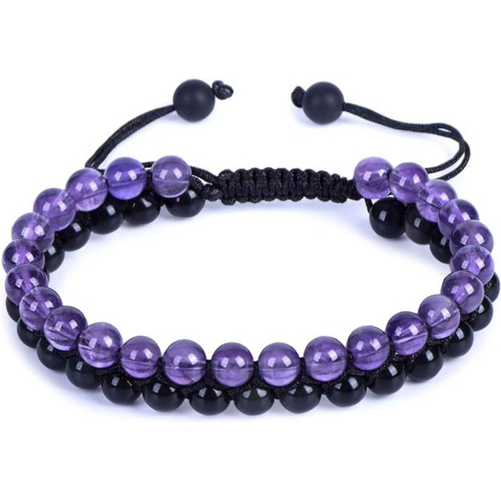 Karkötő 6 mm-es obszidián és ametiszt gyöngyökkel a kreativitásért, védelemért, koncentrációért