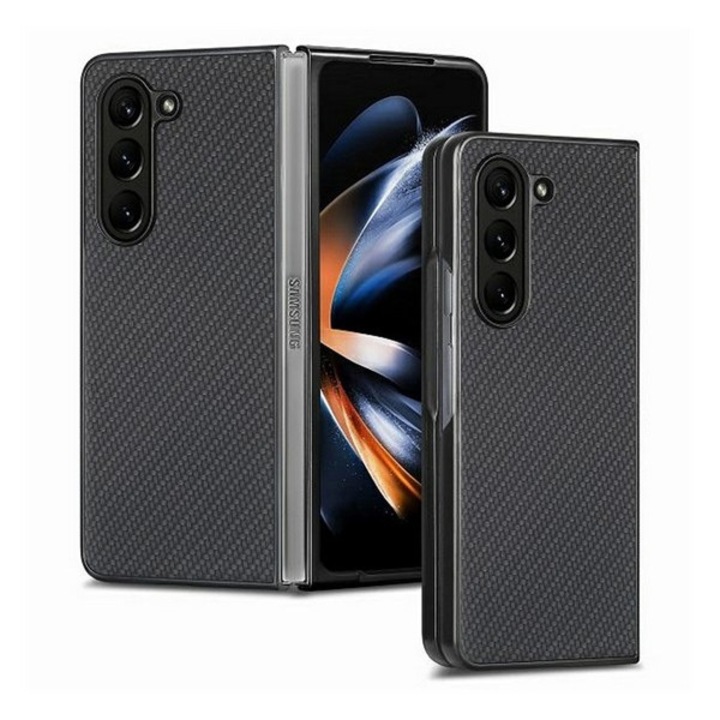 Samsung Galaxy Z Fold5 5G (SM-F946) Gigapack műanyag telefonvédő (ütésállóság, bőr hatású hátlap, karbon minta) fekete, gigapack csomagolás