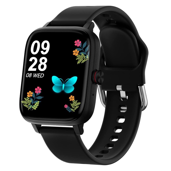 Смарт часовник, 1,69 инча HD IPS, Bluetooth 5.0 разговор, мултиспорт, сърдечен ритъм, наблюдение на съня, крачкомер, калории, високоговорител, известия, вибрация, водоустойчив, Черен