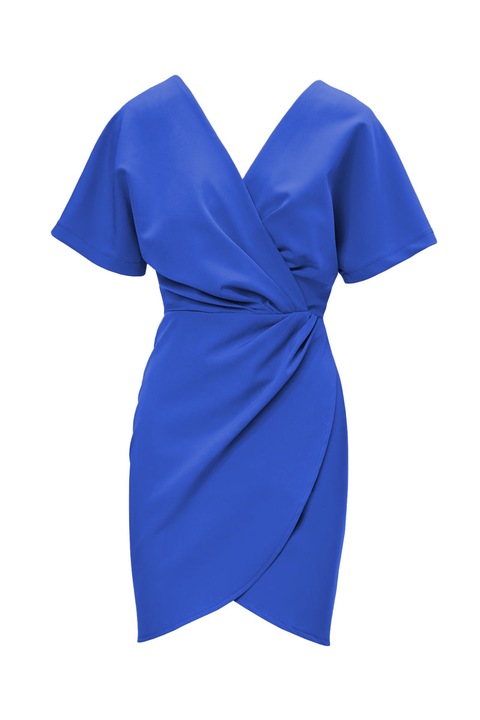 Rochie mini cu pliuri si decolteu in v, Bluzat, Rosu, Albastru electric