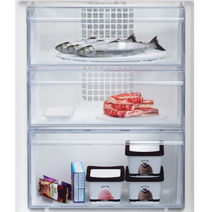 Combina frigorifica incorporabila Beko BCNA275E5SN, 254 l, Clasa D, NeoFrost Dual Cooling, Harvest Fresh, Compresor ProSmart Inverter,Dairy, Display touch control, H 177.5 cm