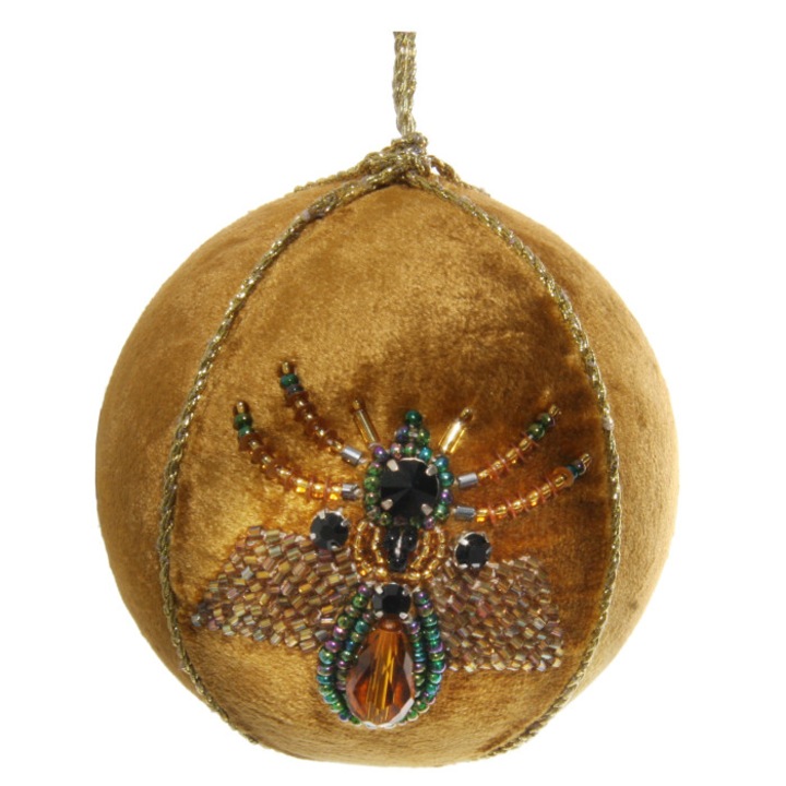 Glob minge de catifea aurie cu broderie, 9, 5 cm