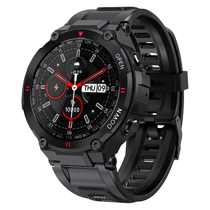 Мъжки смарт часовник, 1,3 инча IPS HD, Bluetooth 5.0, мулти-спорт, високоговорител, известия/SMS/социални медии, наблюдение на физическата активност, сън, пулс, крачкомер, IP67, Черен