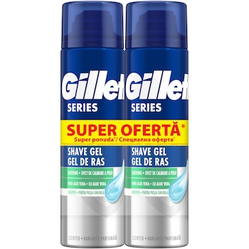 Pachet 2x Gel de ras Gillette Series Sensitive cu aloe vera, 2x200ml