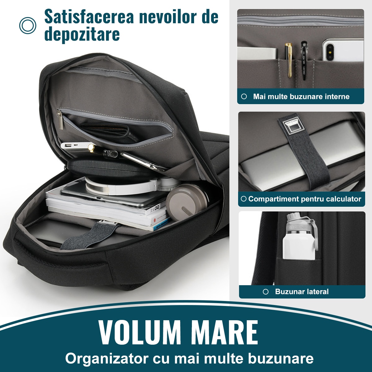Rucsac pentru laptop, Yanx, 15.6", Smart Casual, cu Port USB, Rezistent la Apa si Zgarieturi, buzunar cu fermoar, maner fix, bareta umar reglabila si detasabila, unisex, Negru