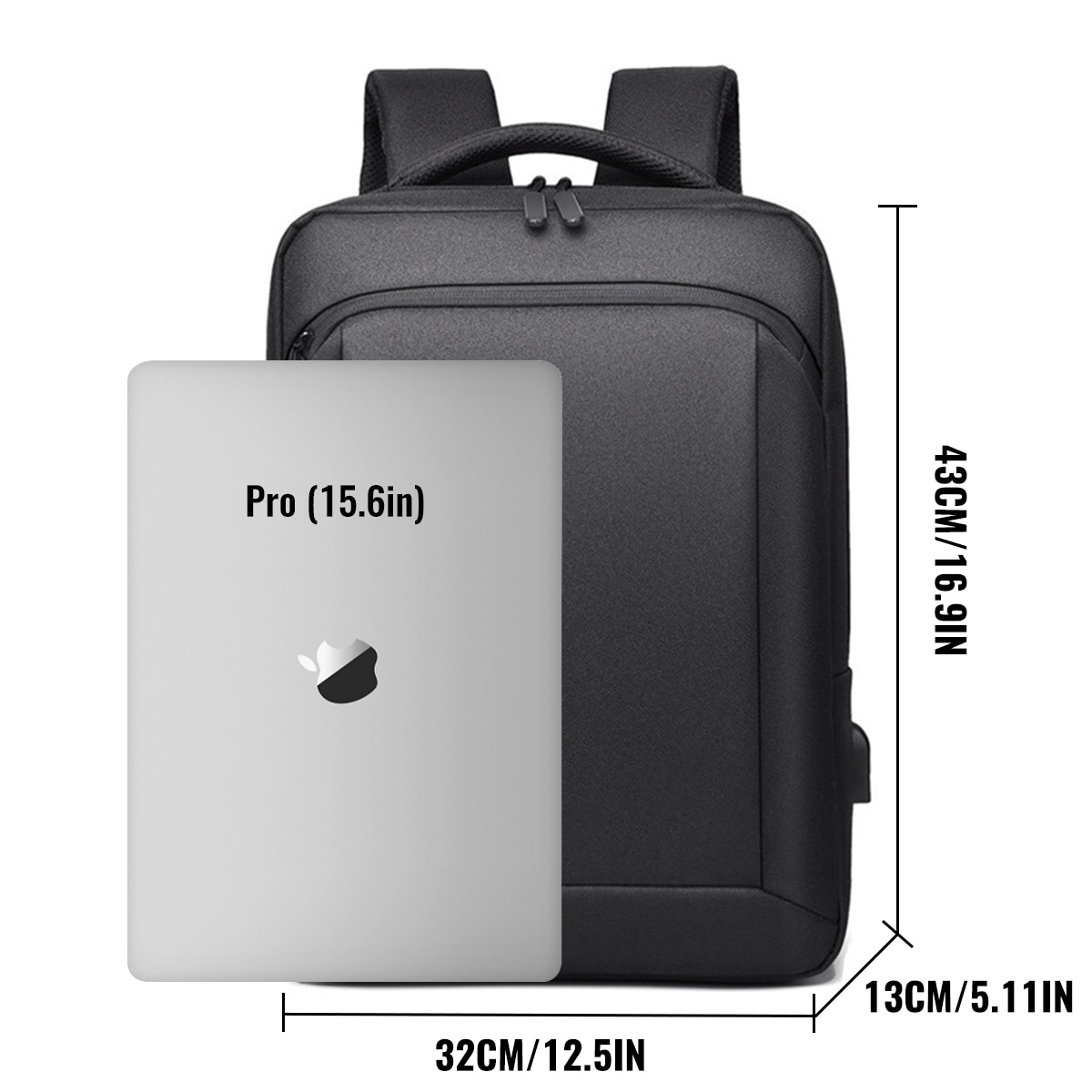 Rucsac pentru laptop, Yanx, 15.6", Smart Casual, cu Port USB, Rezistent la Apa si Zgarieturi, buzunar cu fermoar, maner fix, bareta umar reglabila si detasabila, unisex, Negru