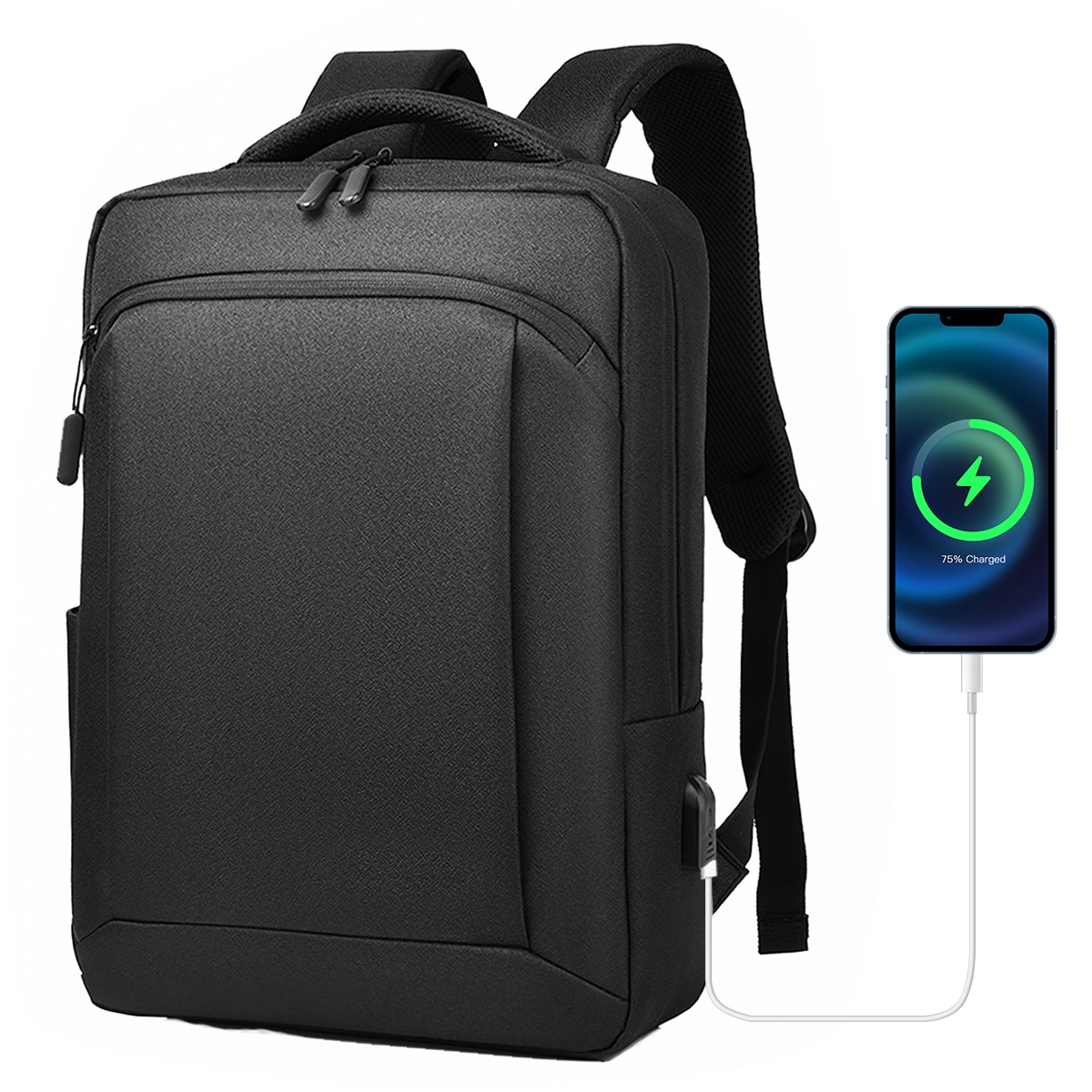 Rucsac pentru laptop, Yanx, 15.6", Smart Casual, cu Port USB, Rezistent la Apa si Zgarieturi, buzunar cu fermoar, maner fix, bareta umar reglabila si detasabila, unisex, Negru
