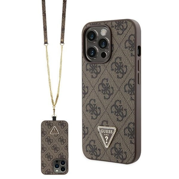 Guess GUHCP13LP4TDSCPW iPhone 13 Pro / 13 6.1" barna keménytok Crossbody 4G fém logó