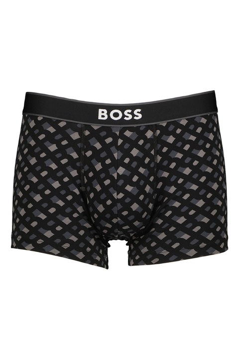 BOSS, Boxeri cu banda logo in talie, Negru/Grej