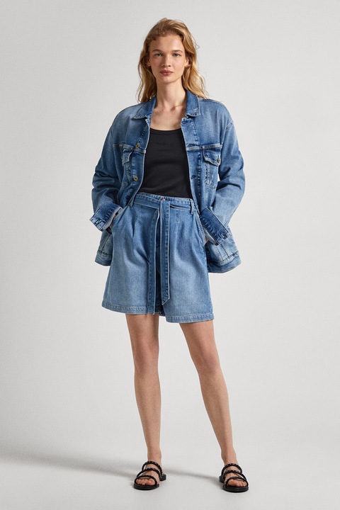 Pepe Jeans London, Pantaloni scurti din amestec de lyocell cu cordon A-line, Albastru deschis