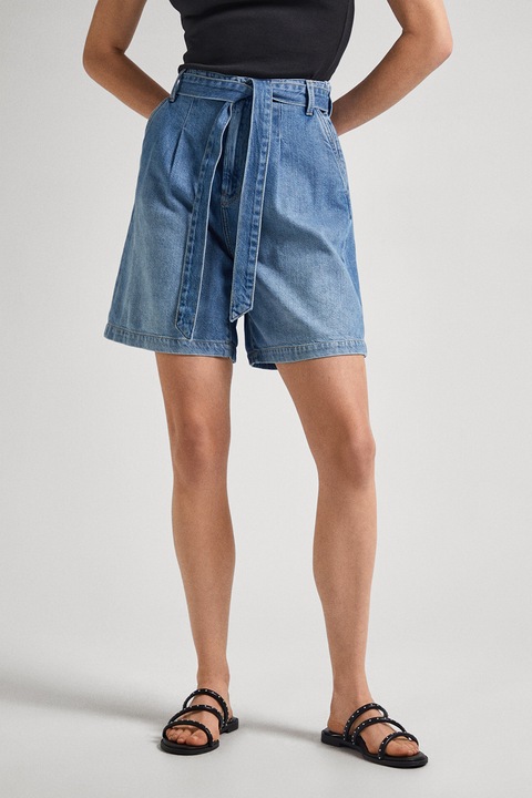 Pepe Jeans London, Pantaloni scurti din amestec de lyocell cu cordon A-line, Albastru deschis