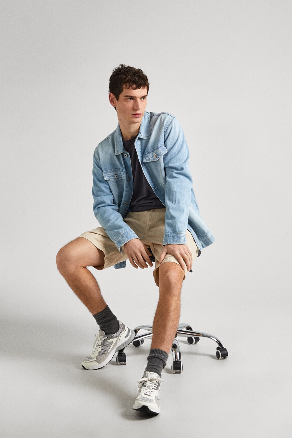 Pepe Jeans London, Camasa din denim cu buzunare pe piept, Alb, Albastru deschis, M