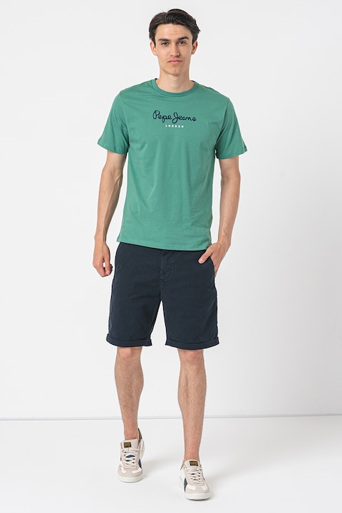 Pepe Jeans London, Tricou din bumbac Eggo, Verde aquamarin/Bleumarin