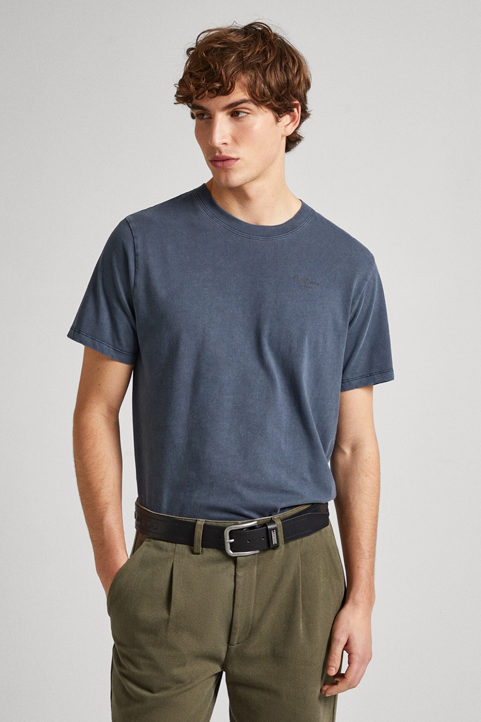 Pepe Jeans London, Tricou din bumbac cu logo discret Jacko, Gri carbune, L