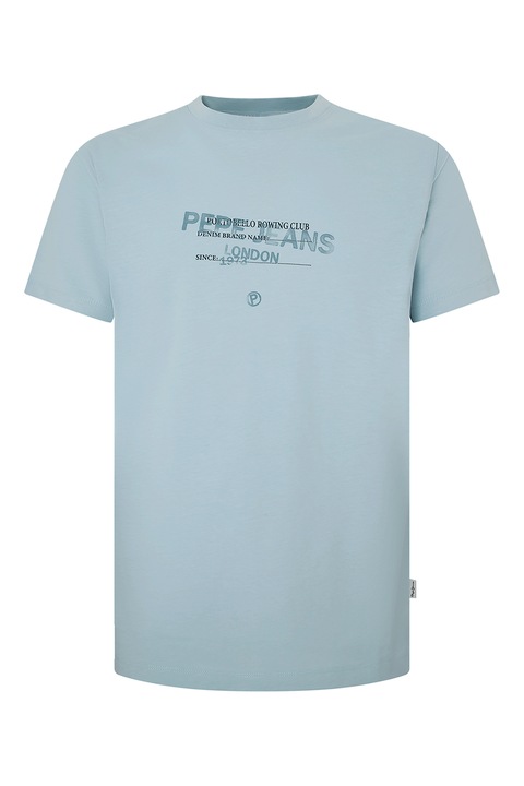 Pepe Jeans London, Тениска от памук с лого и надпис, Ледено синьо