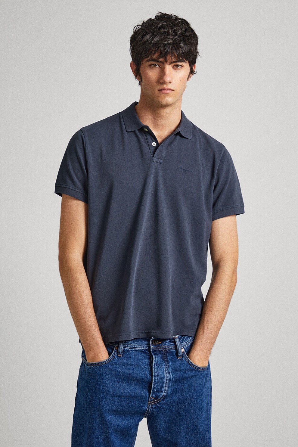 Pepe Jeans London, Tricou polo din bumbac pique, Bleumarin, M