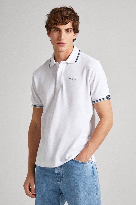 Pepe Jeans London, Тениска от памучно пике с яка, Бял, S