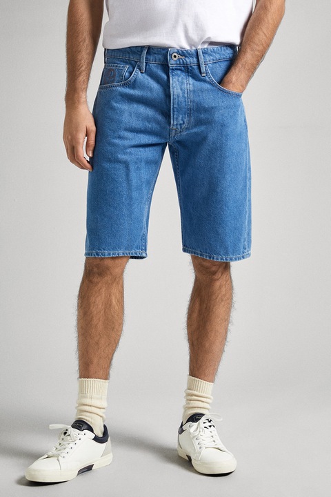 Pepe Jeans London, Bermude din denim cu talie medie, Albastru, 30
