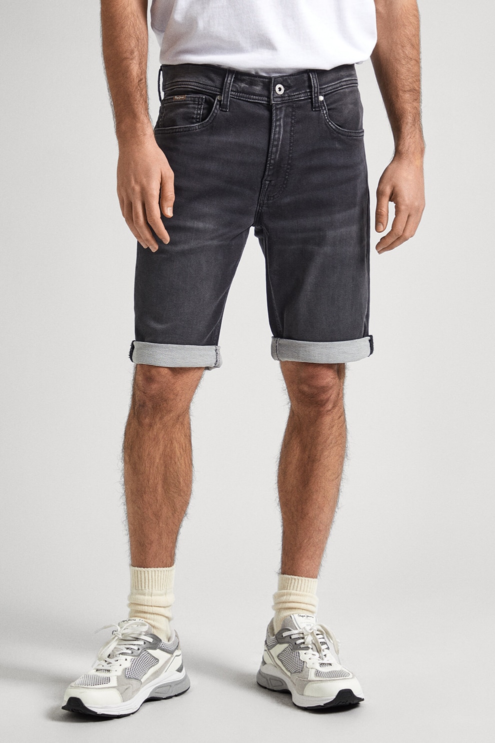 Pepe Jeans London, Bermude din denim cu 5 buzunare, Gri antracit, 31