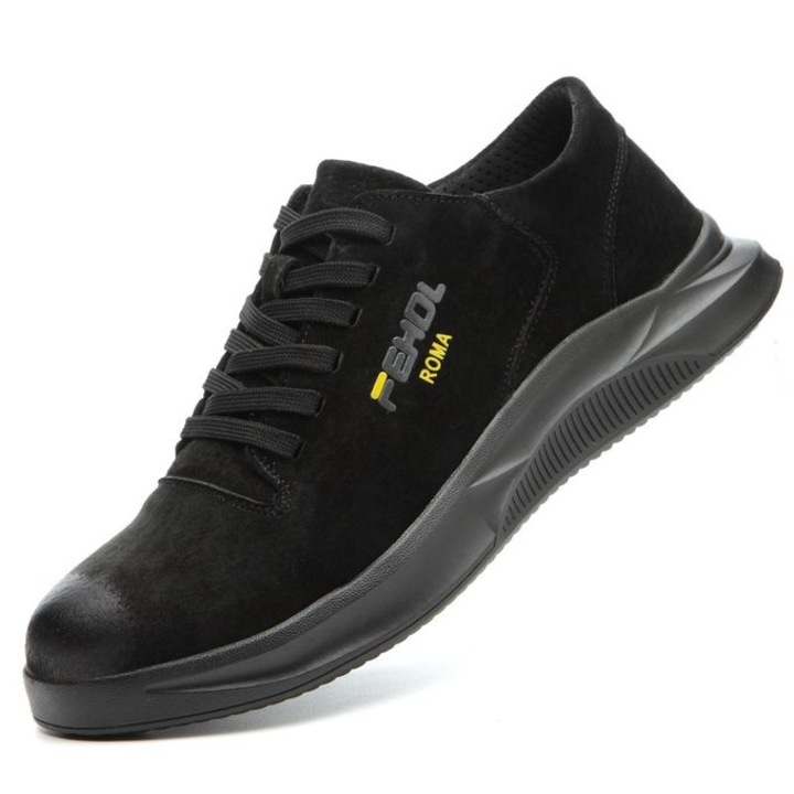Pantofi de protectie cu bombeu metalic, din piele, usor si confortabil, design frumos, negru, marimea 41