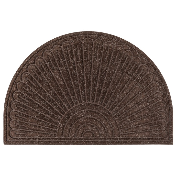 Covor intrare antiderapant Half Moon, semicerc, model abstract, maro, cauciuc reciclat, 60x90 cm