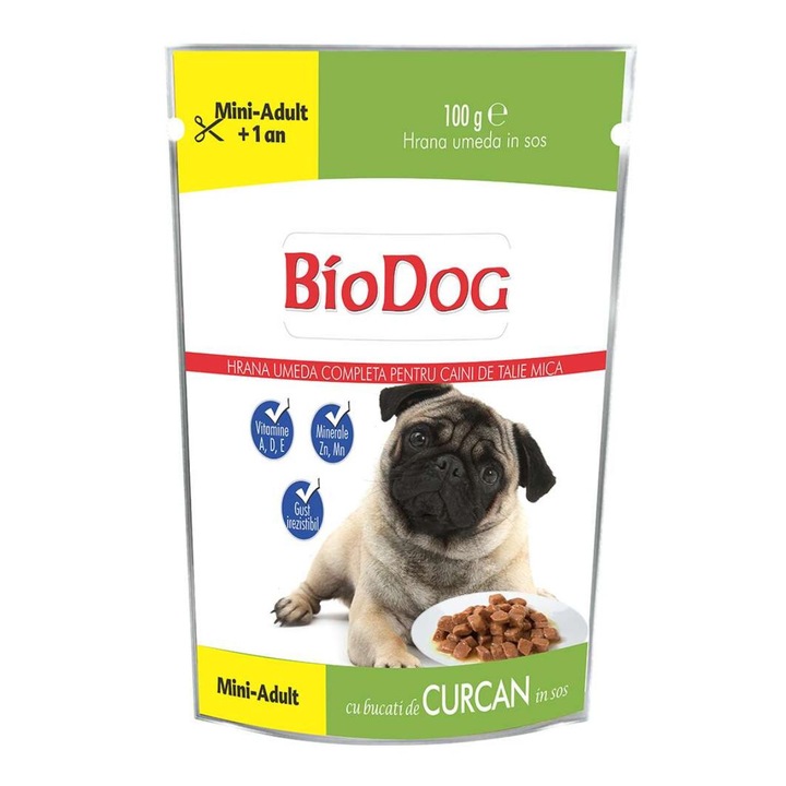 Hrana umeda pentru caini BIODOG, curcan in sos, 100g