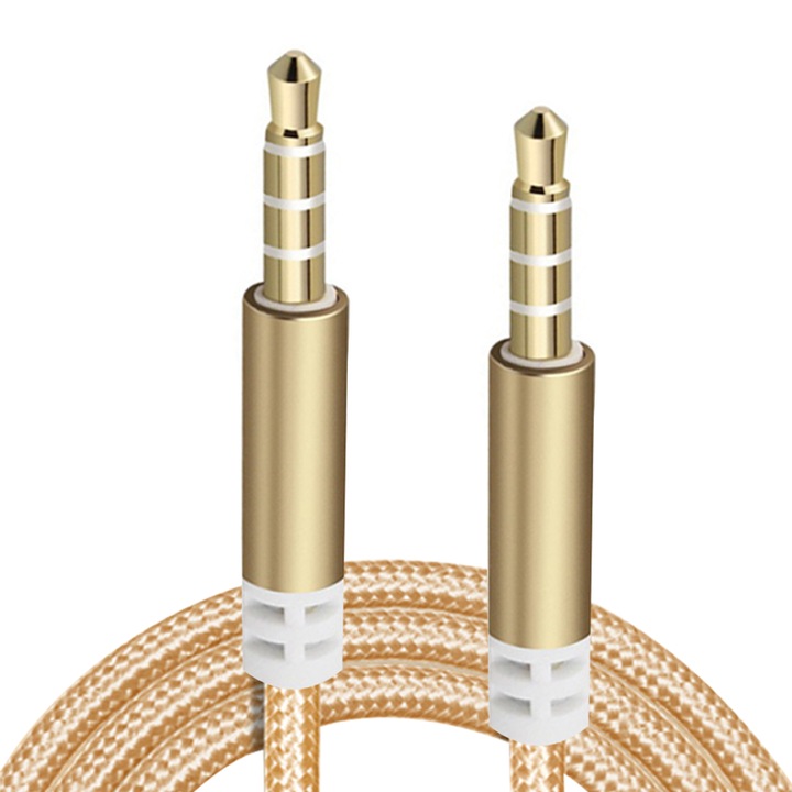 Cablu audio masculin la masculin, 4 Pole Hi-Fi Stereo Sound, jack 3.5mm, 2m, Auriu