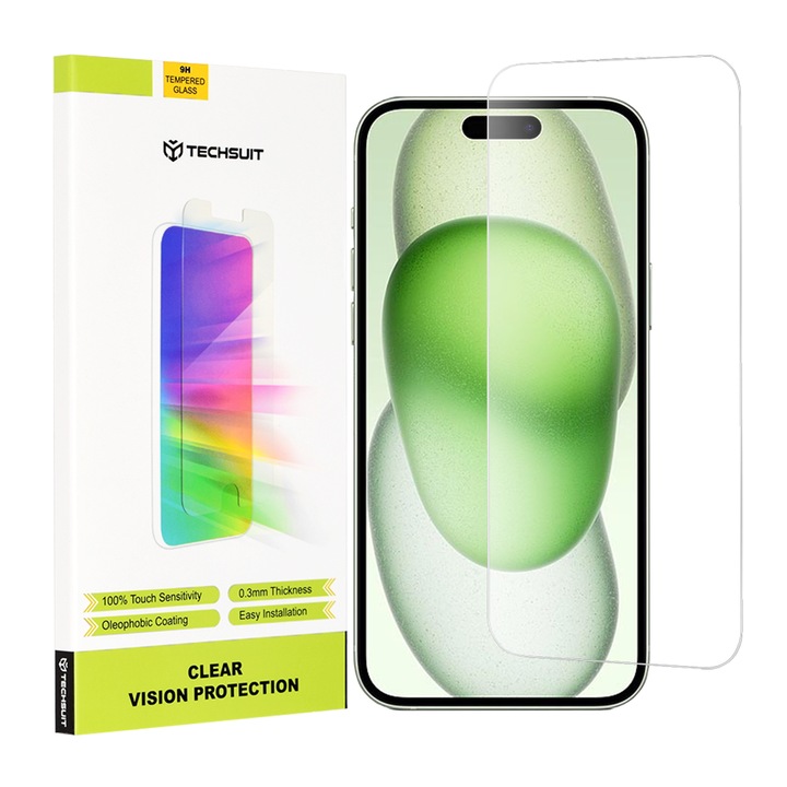 Folie protectie, Smartphosis, Sticla pentru iPhone 15 Plus, Techsuit Clear Vision, Transparent