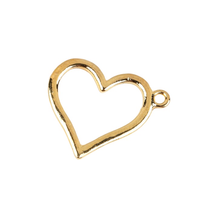 Pandantiv decorativ metalic inima 21 x 25 mm, Auriu
