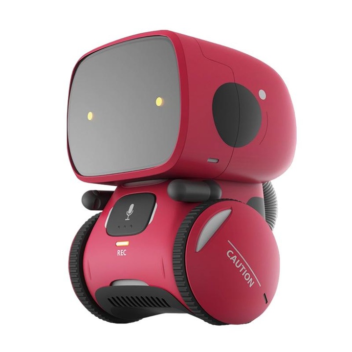 Robot pentru copii, LLWL, Sunet/Inregistrare, Plastic, 9.5x9.5x13 cm, Rosu/Negru