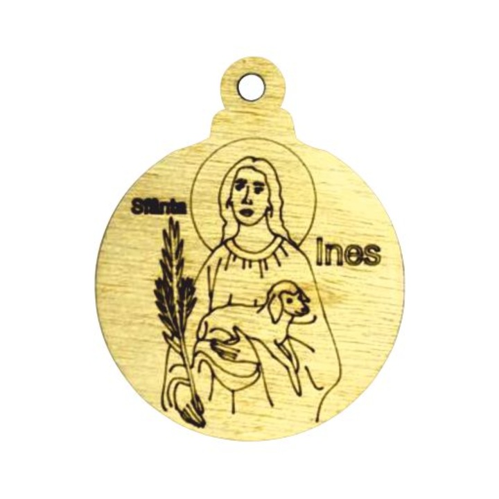 Icoana Glob "Sfanta Ines", lemn stratificat, 10cmx8cm, decor Craciun