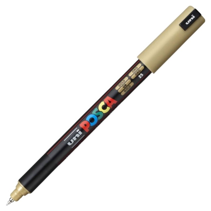 Marker cu varf fin metalic 0.7 mm, UNI Posca PC-1MR, culoare auriu