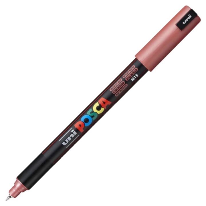 Marker UNI PC-1MR Posca, 0.7 mm, varf fin metalic, Rosu metalizat