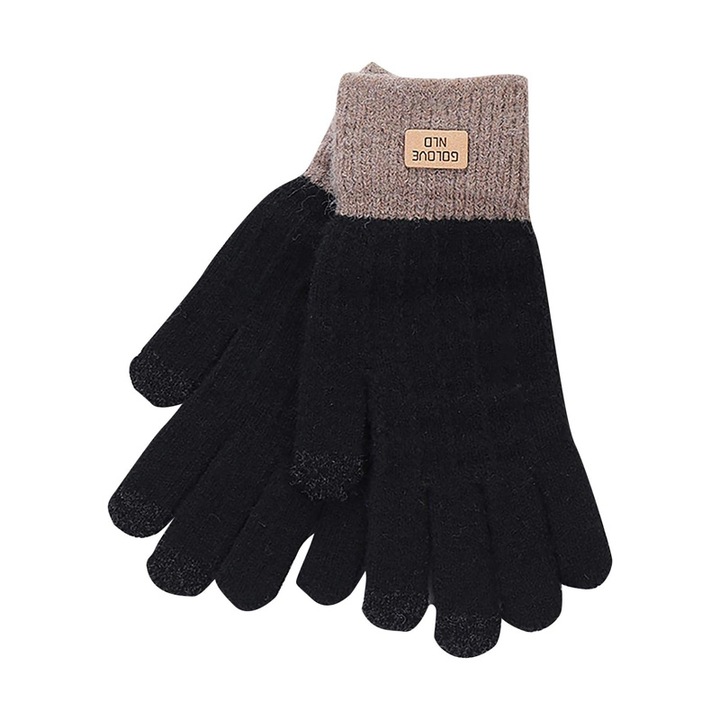 Manusi termice tricotate, Lana, Negru
