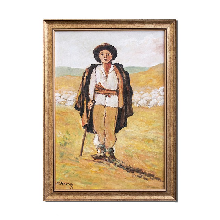 Tablou pictat manual inramat Artnova, Ciobanas, 55x40cm ulei panza, reproducere Nicolae Grigorescu