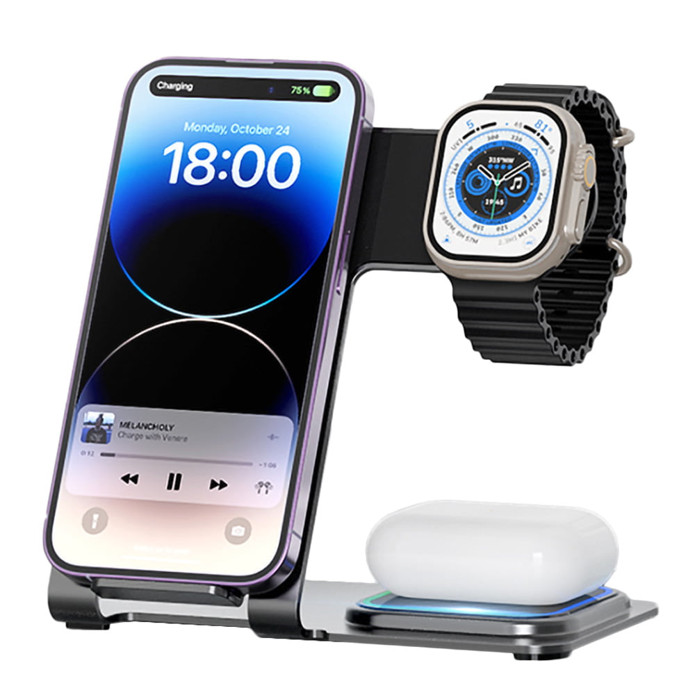 3в1 Безжична зарядна станция за зареждане, Fast Charge 15W, MagSafe, за ...