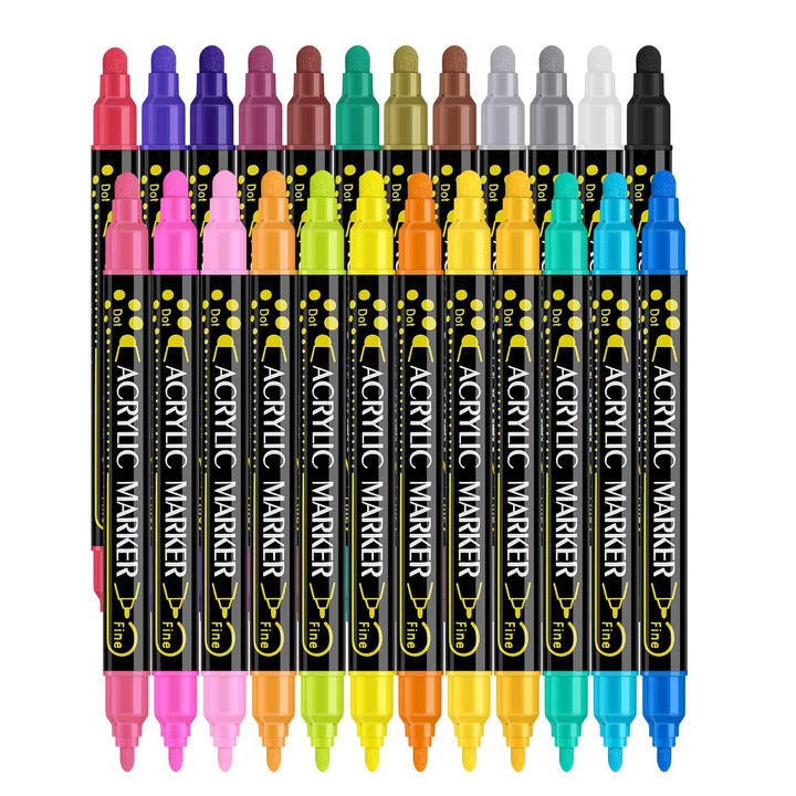 Set 24 markere, Vaxiuja, 2 Varfuri, Multicolor