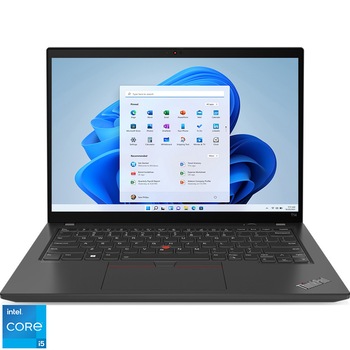 Laptop Lenovo ThinkPad T14 Gen 4 cu procesor Intel Core i5-1335U pana la 4.6 GHz, 14", WUXGA, IPS, 16GB, 512GB SSD, Intel UHD Graphics, Windows 11 Pro, Thunder Black, 3y Courier or Carry-in