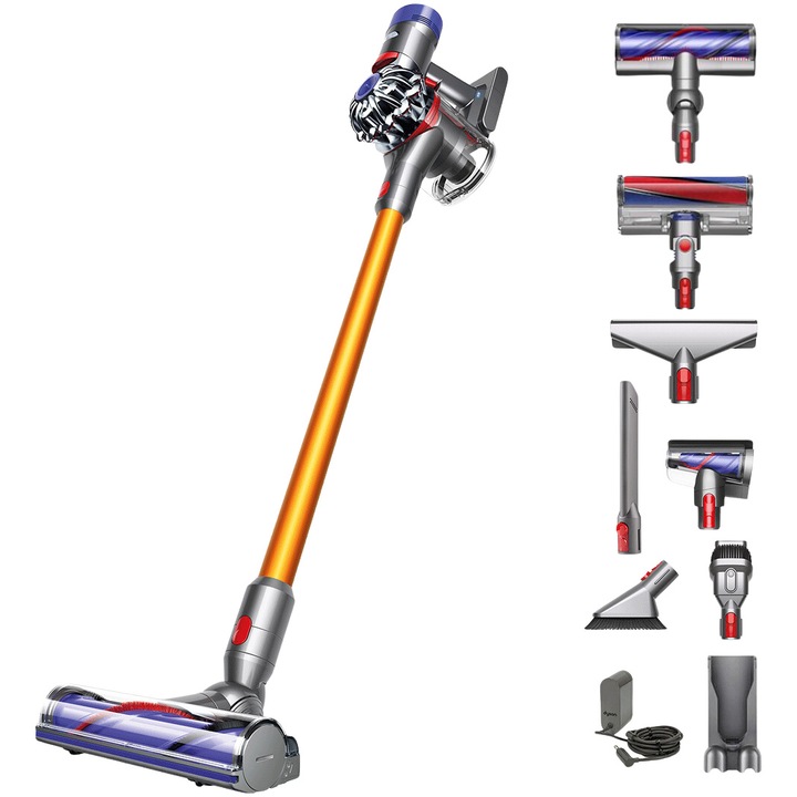 Aspirator vertical fara fir Dyson V8 Absolute 2023, 425 W, 0.54 l, autonomie 40 min, Galben/Gri