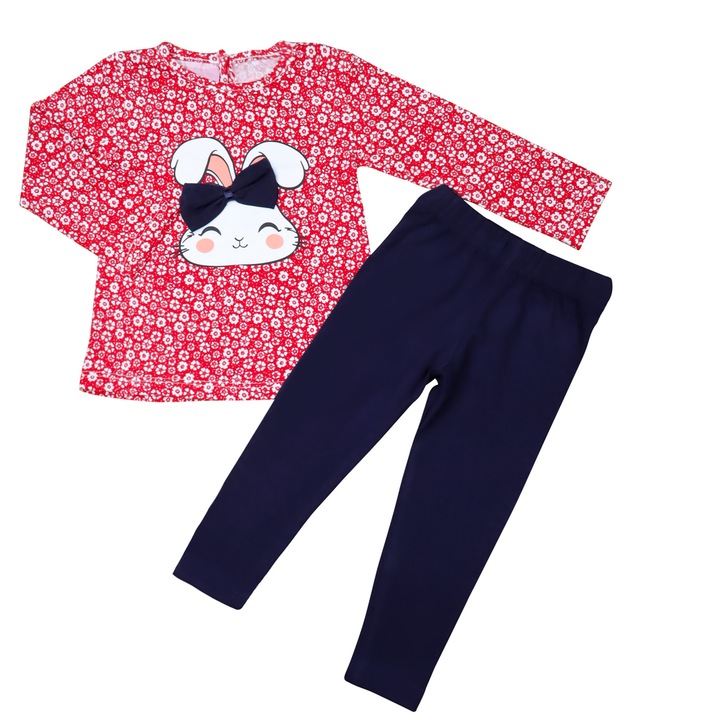 Compleu 2 Piese, Pentru Bebelusi Fetite, "Iepuras" Bluza Cu Maneca Lunga Si Colanti, Rosu