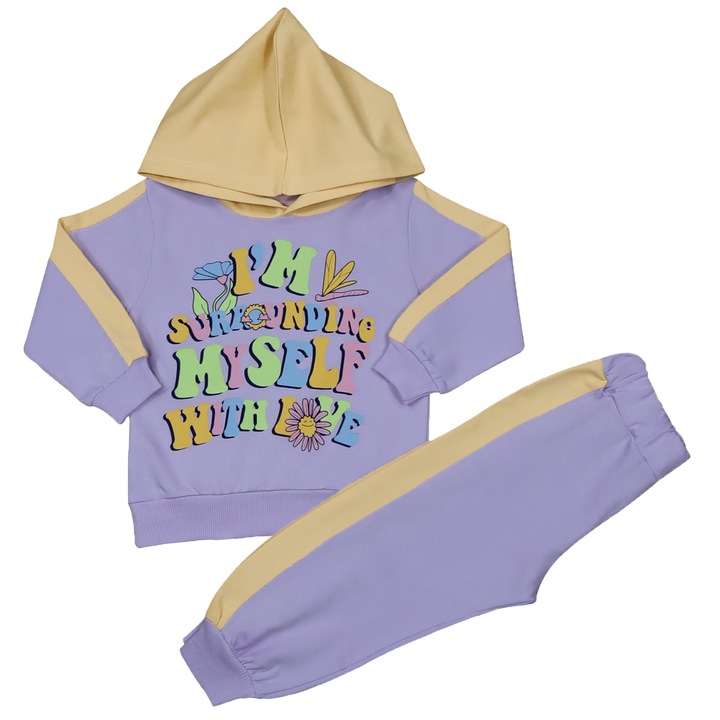 Trening 2 Piese, Pentru Copii "Sporty" Hanorac Cu Gluga Si Pantaloni Lungi, Bumbac, Lila