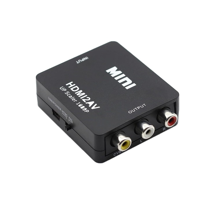 Convertor audio digital la analogic, convertor HDMI la AV/RCA, Plug and play, 1080p, ABS, Vaxiuja, Negru