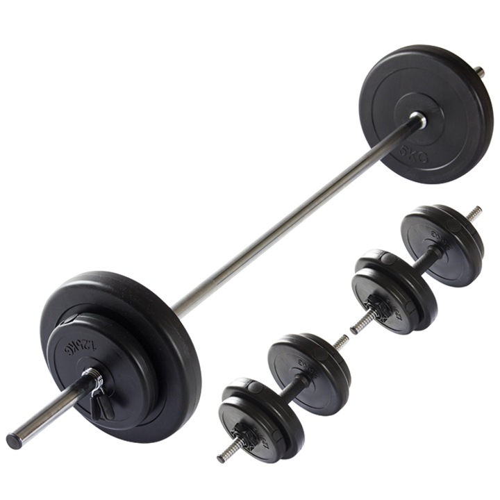 Set Gantere reglabile VirtuFit 30.5 Kg, 6 discuri de greutate 1, 25 kg, 4 discuri de greutate 2, 5 kg, 2 discuri de greutate 5 kg, Diametru 25 mm, Negru