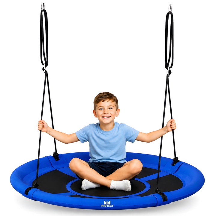 Leagan Copii si Adulti Circular de Exterior KidProtect® Swing Circle, Diametru Rotund 1m, Fraghie Ajustabila 1.7 m Max, Rezistent la Apa, Prindere in 2 Puncte, Functie Anti Rasucire, Albastru