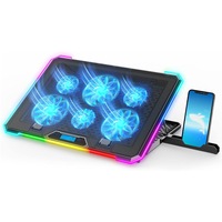 Cooler Laptop Gaming RGB Elindor® Suport cu Inaltime Reglabila pe 9 Niveluri, Dimensiuni Compatabile 15.6-17.3 Inch, 6 Ventilatoare Puternice si Silentioase 25dB cu Viteza Ajustabila, 2 Porturi USB Suport Telefon, Ecran LCD, pentru Birou, Calatorii, Negru